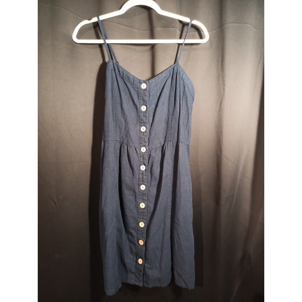Maurices M Navy Linen Blend Button Front Spaghetti Strap Sundress Summer Casual